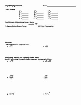 Simplify Square Root Worksheet Lovely Simplifying Square Roots Worksheet with Puzzle by Leffler
