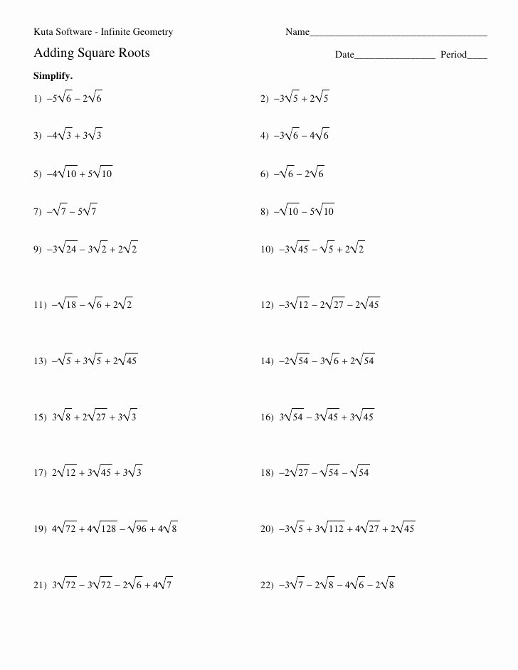 Simplify Square Root Worksheet Luxury 1 Adding Square Roots