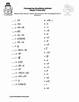 Simplify Square Roots Worksheet Beautiful Thanksgiving Algebra Simplifying Radicals Puzzle by