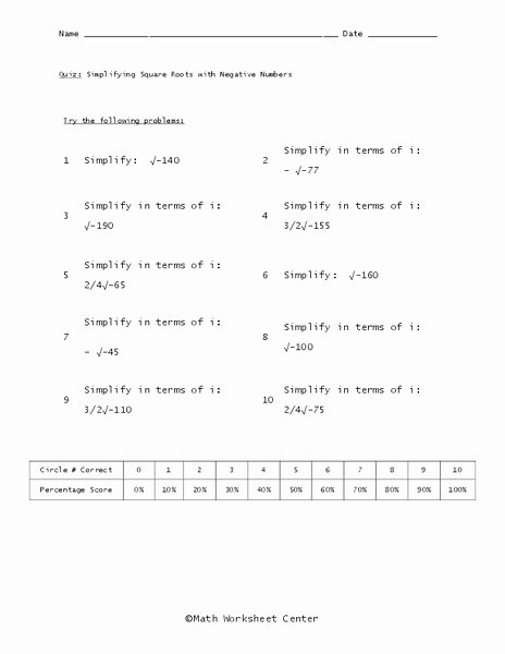 Simplify Square Roots Worksheet Unique Simplifying Square Roots Worksheet for 9th Grade