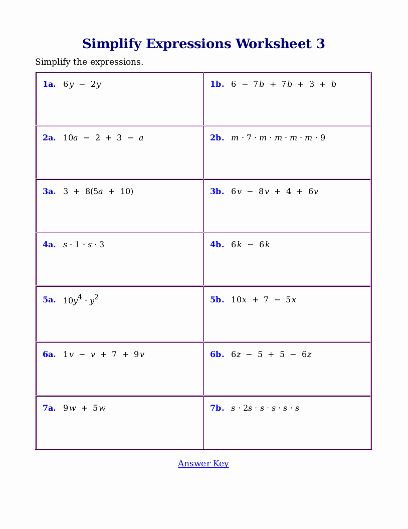 Simplifying Algebraic Expressions Worksheet Answers Beautiful Worksheets for Simplifying Expressions