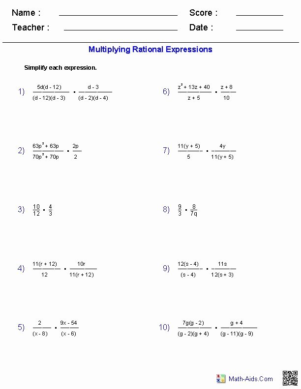 Simplifying Algebraic Expressions Worksheet Answers Luxury Multiplying Rational Expressions Worksheets
