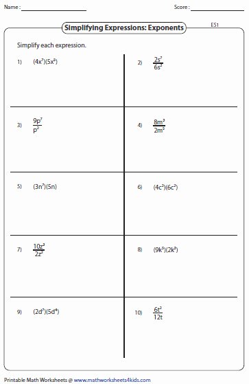 Simplifying Algebraic Expressions Worksheet Beautiful Simplifying Exponents Worksheet