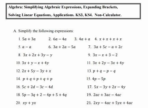 Simplifying Algebraic Expressions Worksheet Best Of 10 the Best Algebra Worksheets for Ks3