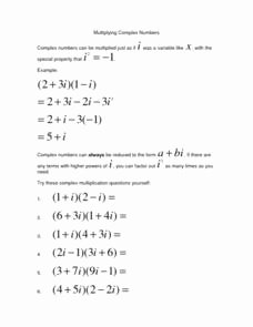 Simplifying Complex Numbers Worksheet Awesome Multiplying Plex Numbers 10th 11th Grade Worksheet