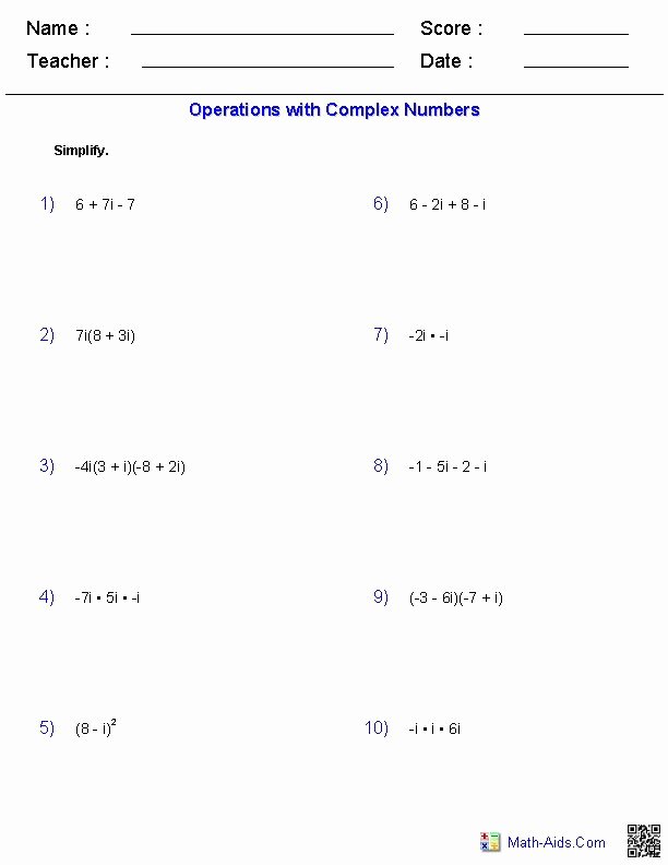 Simplifying Complex Numbers Worksheet Best Of 444 Best Images About Math Aids On Pinterest
