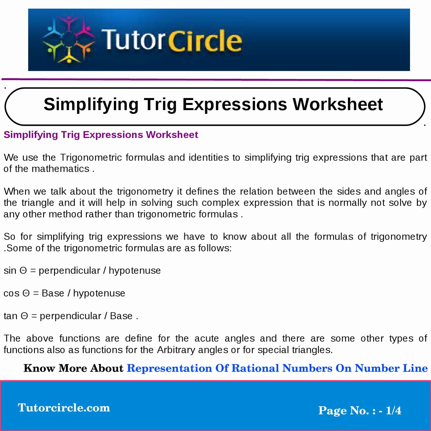 Simplifying Complex Numbers Worksheet Luxury Simplifying Trig Expressions Worksheet by Yatendra
