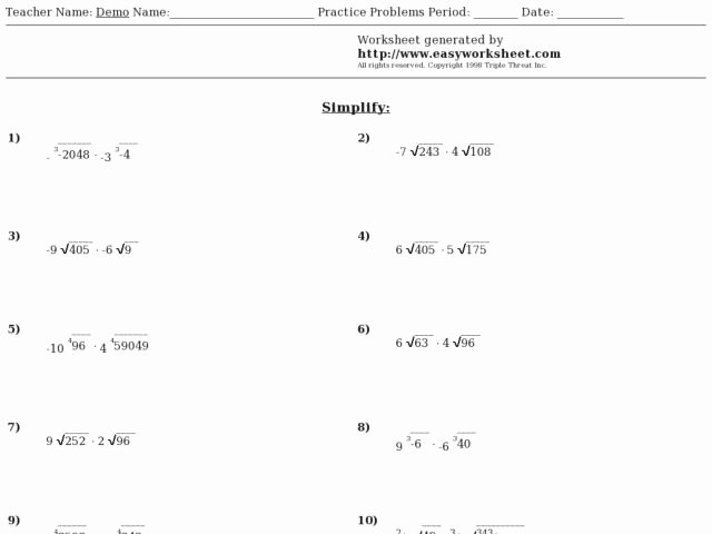 Simplifying Cube Roots Worksheet New Easy Worksheet Simplifying Radical Expressions 2