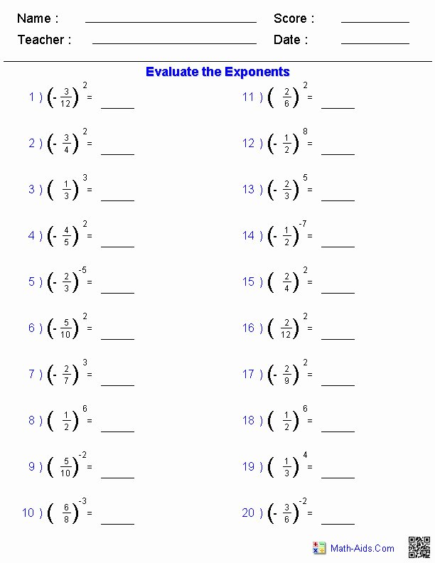 50 Simplifying Exponential Expressions Worksheet