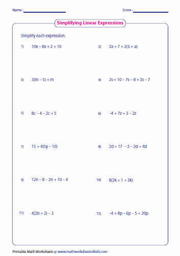 Simplifying Expressions Worksheet with Answers Beautiful Simplifying Linear Expressions