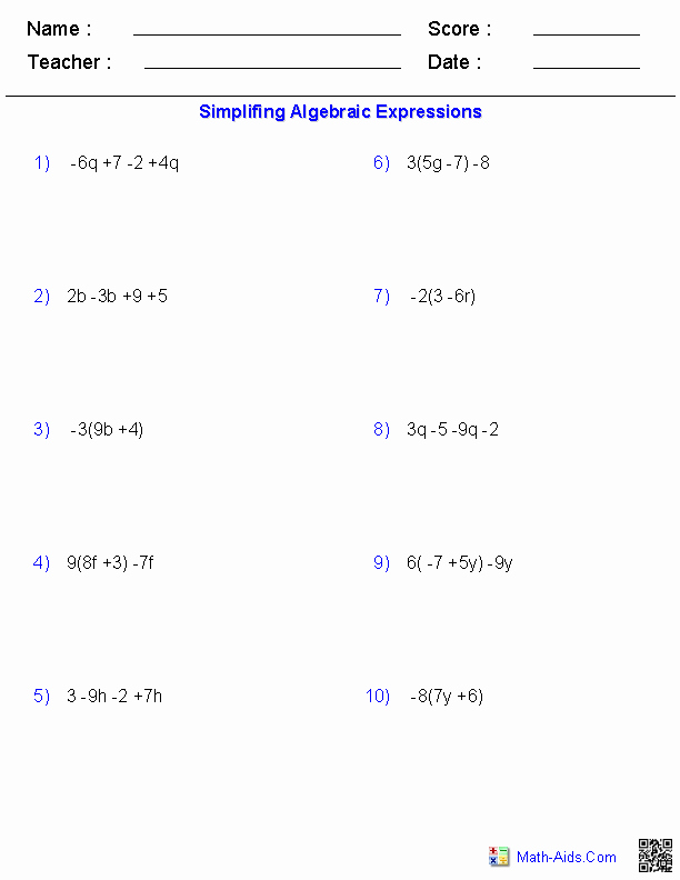 Simplifying Expressions Worksheet with Answers Best Of Pre Algebra Worksheets