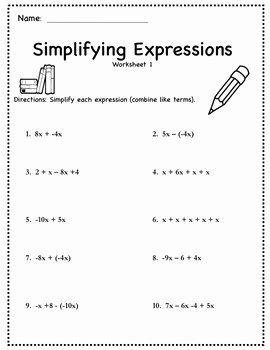 Simplifying Expressions Worksheet with Answers Best Of Pre Algebra Worksheets Simplifying Expressions