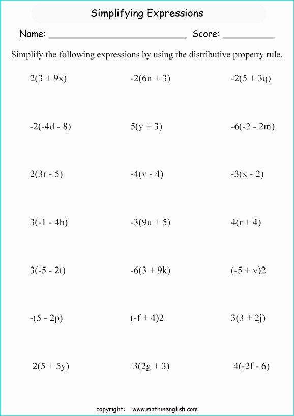 Simplifying Expressions Worksheet with Answers Elegant Simplifying Expressions Worksheet