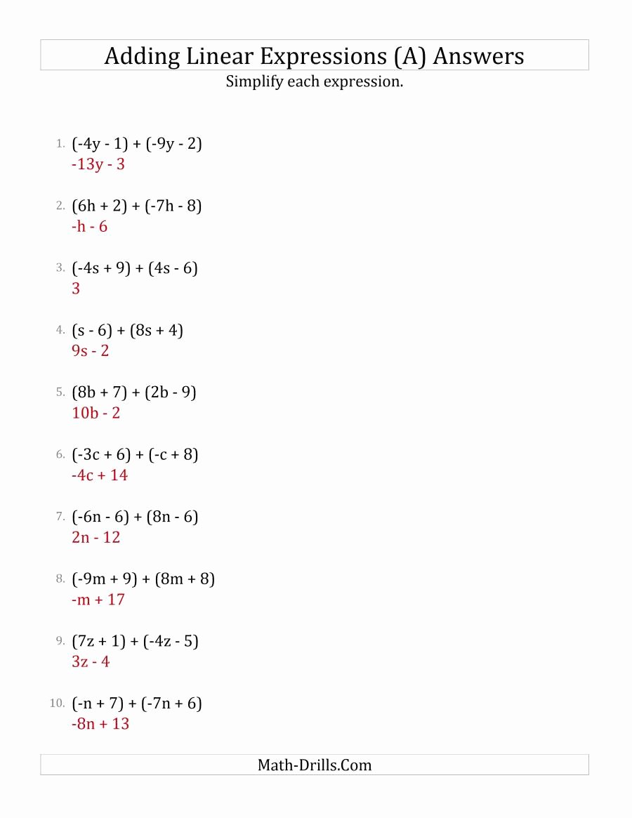 Simplifying Algebraic Expressions Practice Simplifying Algebraic 