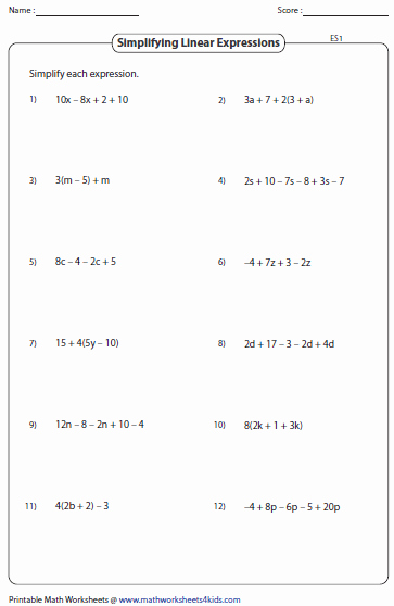 Simplifying Expressions Worksheet with Answers Inspirational Simplifying Algebraic Expression Worksheets