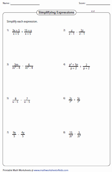 Simplifying Expressions Worksheet with Answers Luxury Simplifying Algebraic Expression Worksheets