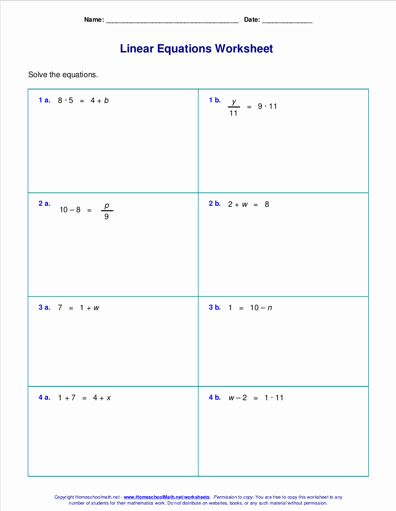 Simplifying Linear Expressions Worksheet Beautiful Free Worksheets for Linear Equations Grades 6 9 Pre