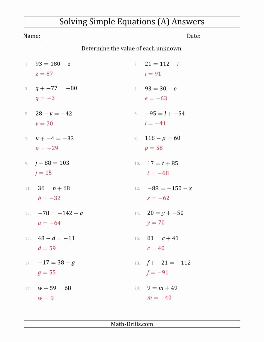 Simplifying Linear Expressions Worksheet Best Of solving Simple Linear Equations with Unknown Values
