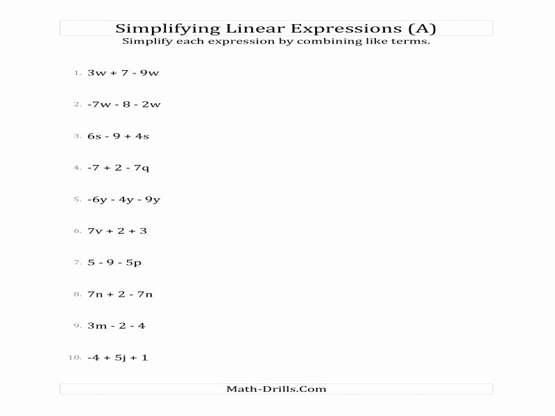 Simplifying Linear Expressions Worksheet Fresh Simplifying Linear Expressions with 3 Terms A Free