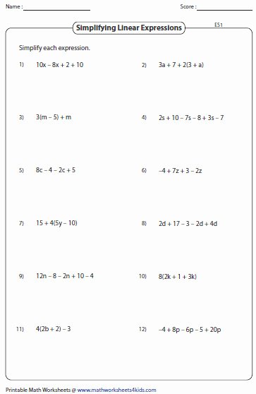 Simplifying Linear Expressions Worksheet Lovely Simplifying Expressions Worksheet