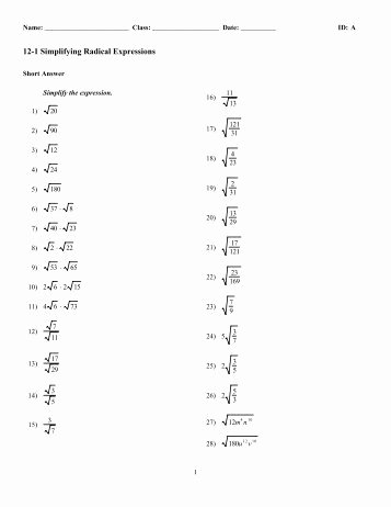 Simplifying Radical Expressions Worksheet Answers Elegant Geometry G Radical Worksheet 1 Simplify Each Radical