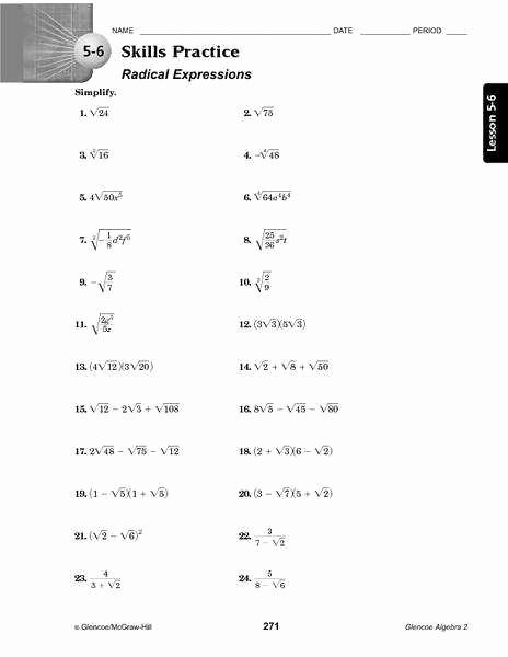 Simplifying Radical Expressions Worksheet Answers Elegant Radicals Worksheet