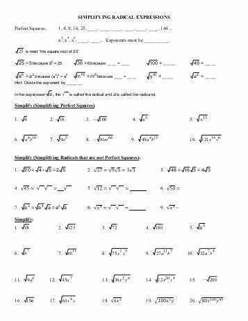 Simplifying Radical Expressions Worksheet Answers Inspirational Simplifying Expressions Worksheet