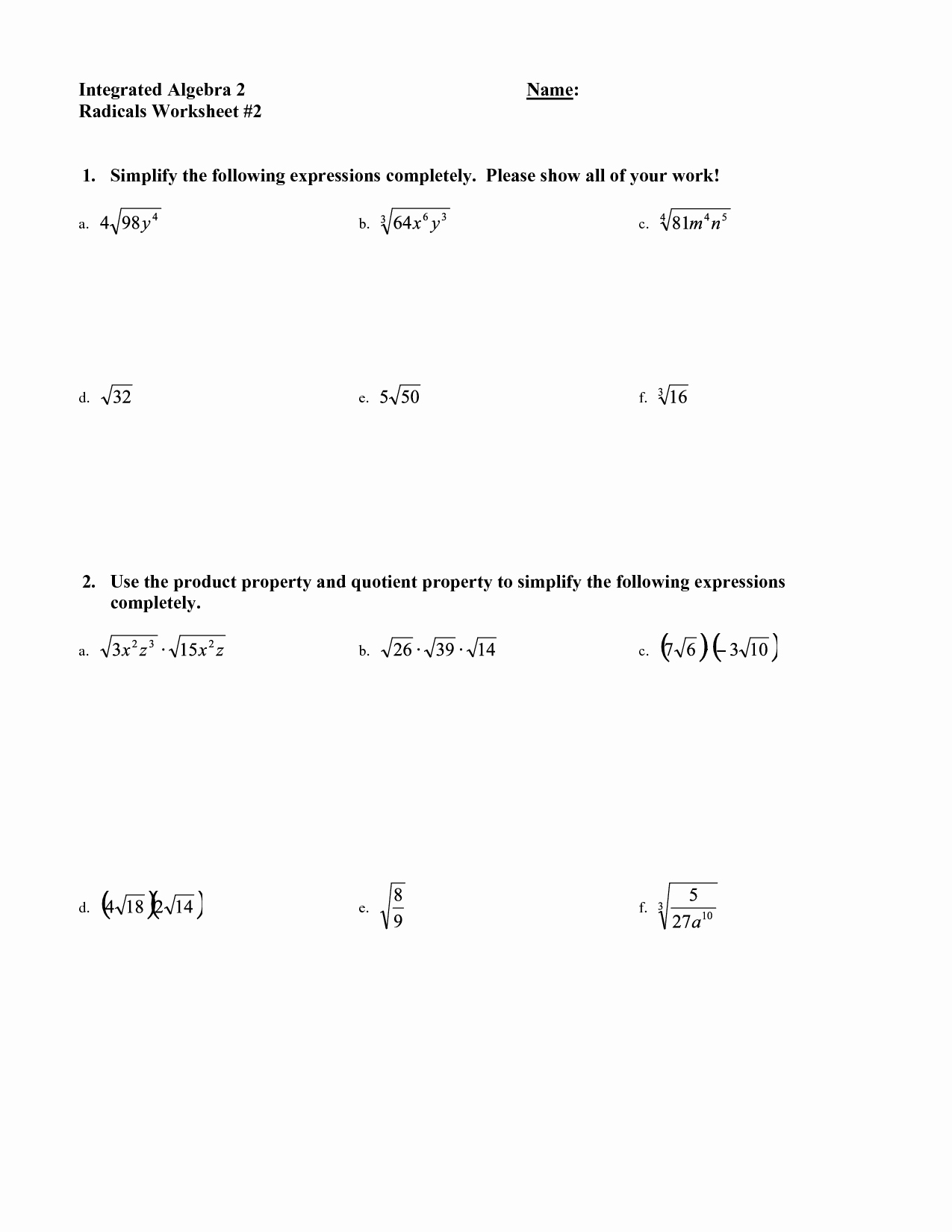 Simplifying Radical Expressions Worksheet Best Of 17 Best Of Simplifying Algebra Worksheets
