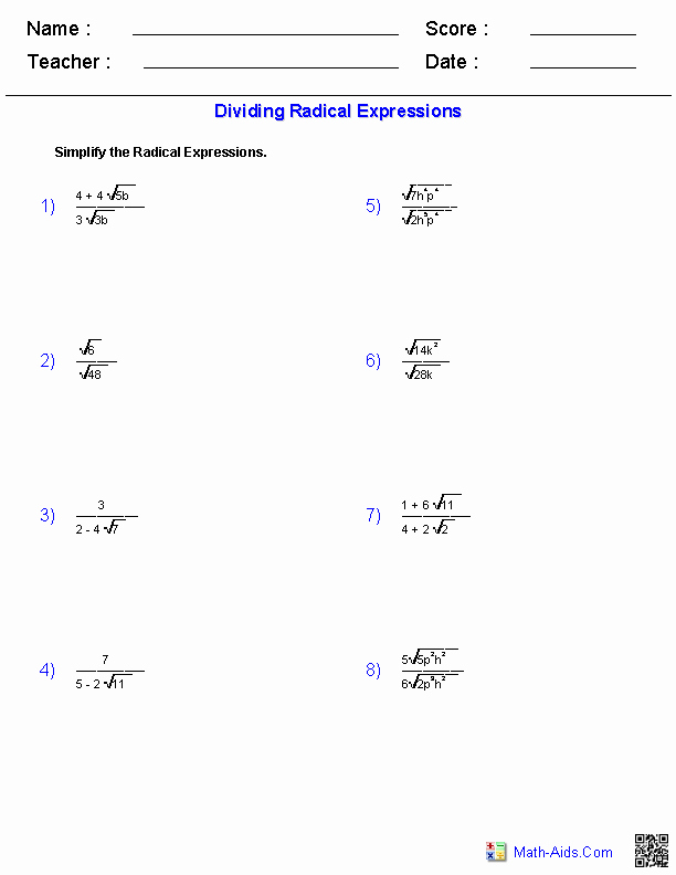 49 Simplifying Radical Expressions Worksheet