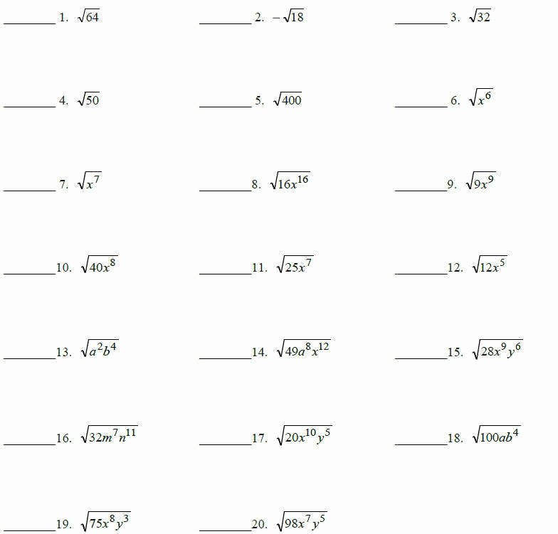 49 Simplifying Radical Expressions Worksheet