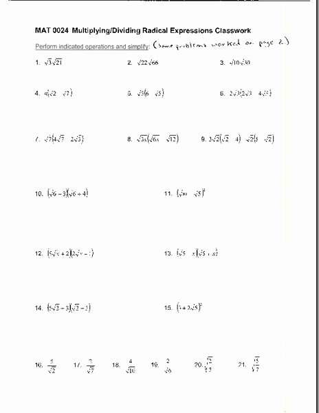 Simplifying Radicals with Variables Worksheet Beautiful 53 Multiplying Radical Expressions Worksheet Simplifying