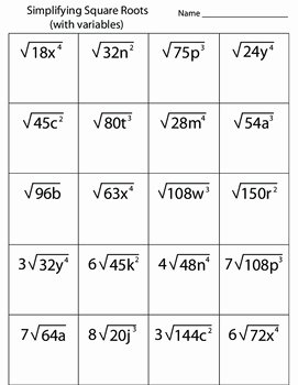 Simplifying Radicals with Variables Worksheet Best Of Simplifying Square Roots with Variables Worksheet by Kevin