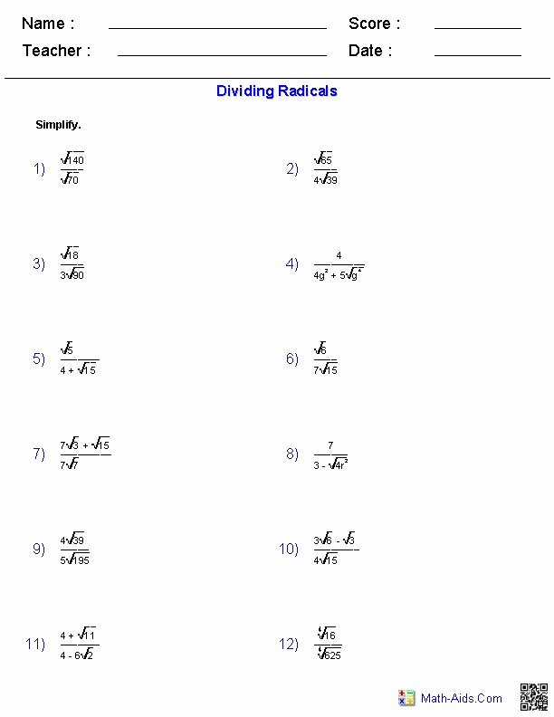 Simplifying Radicals with Variables Worksheet Elegant 17 Images About Math Aids On Pinterest