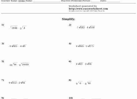 Simplifying Radicals with Variables Worksheet Fresh Dividing Radicals Worksheet