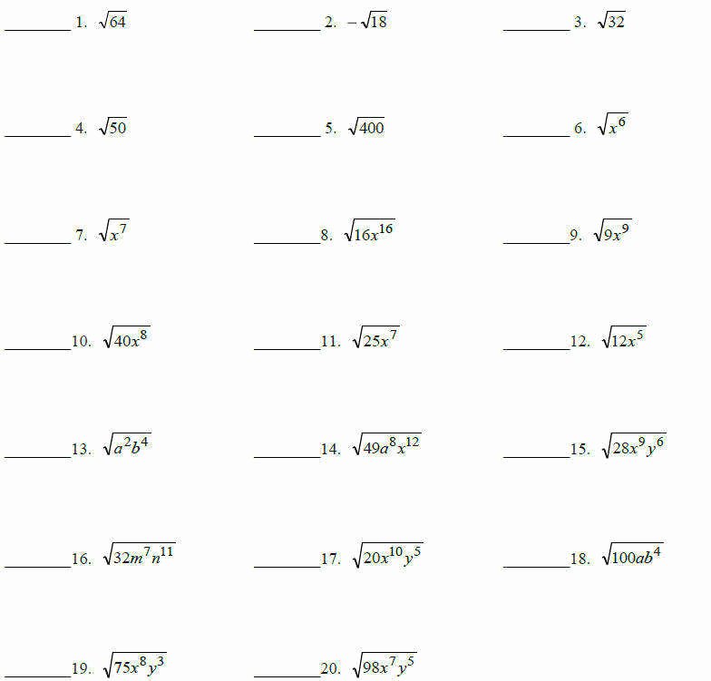 Simplifying Radicals with Variables Worksheet Luxury Simplifying Expressions Worksheets