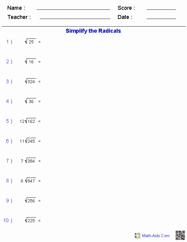 Simplifying Radicals with Variables Worksheet New Exponents and Radicals Worksheets