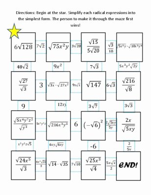 Simplifying Radicals Worksheet Algebra 1 Best Of Simplifying Radical Expressions Maze From Mathminds101