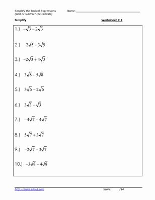 Simplifying Radicals Worksheet Algebra 2 Best Of Simplify the Radicals Worksheets