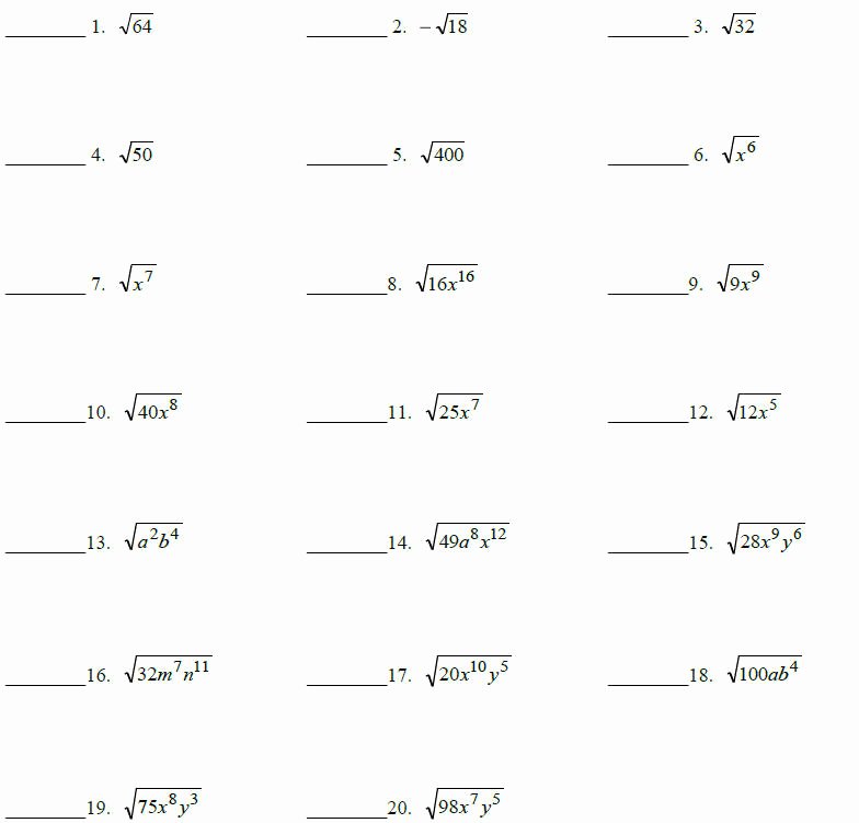 Simplifying Radicals Worksheet Algebra 2 Elegant Simplifying Radical Expressions Worksheet Algebra 2 the
