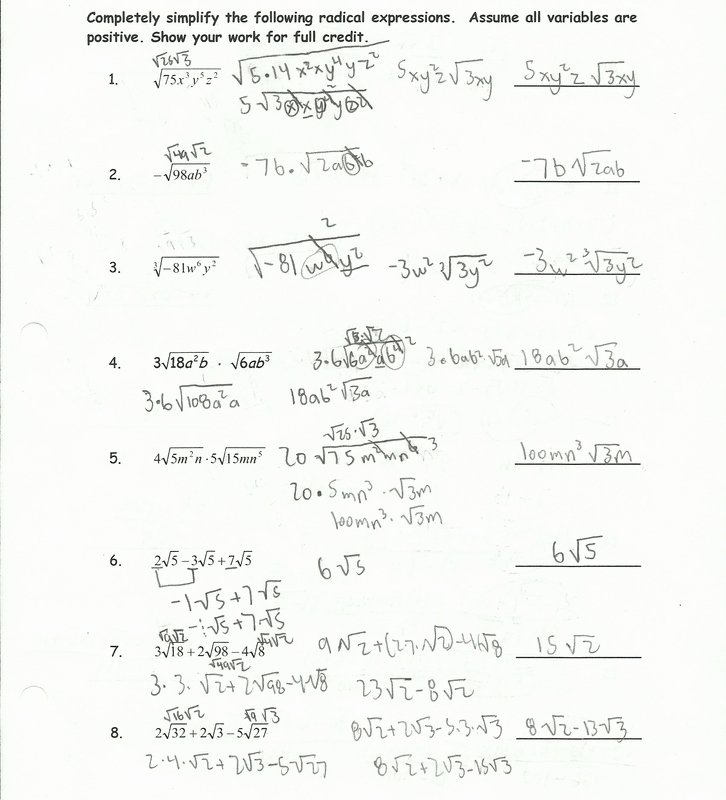 50 Simplifying Radicals Worksheet Answer Key