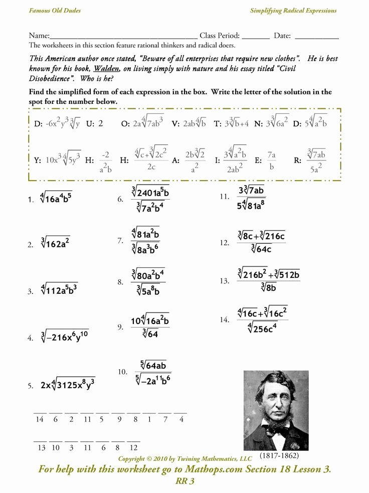 Simplifying Radicals Worksheet Answers Awesome Image From