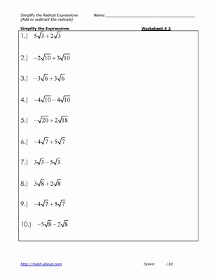 Simplifying Radicals Worksheet Answers New 13 Best Of Simplifying Radicals Math Worksheets