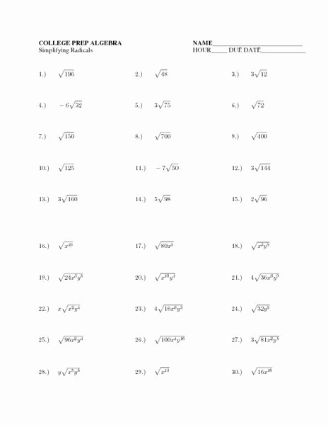 Simplifying Radicals Worksheet Pdf Best Of Simplifying Radicals College Prep Algebra Lesson Plan for