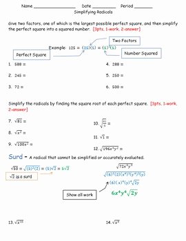 Simplifying Radicals Worksheet Pdf Inspirational Simplifying Radicals Worksheet Hsn Rn A 2 by Math Monkey