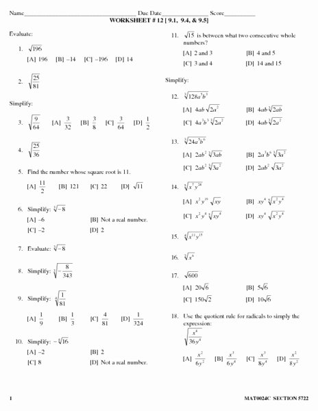 Simplifying Radicals Worksheet Pdf Lovely Worksheet 12 Simplifying Radicals Lesson Plan for 9th