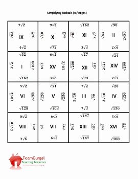 Simplifying Radicals Worksheet with Answers Awesome Simplifying Radicals 4x4 Math Puzzles by the Gurgals