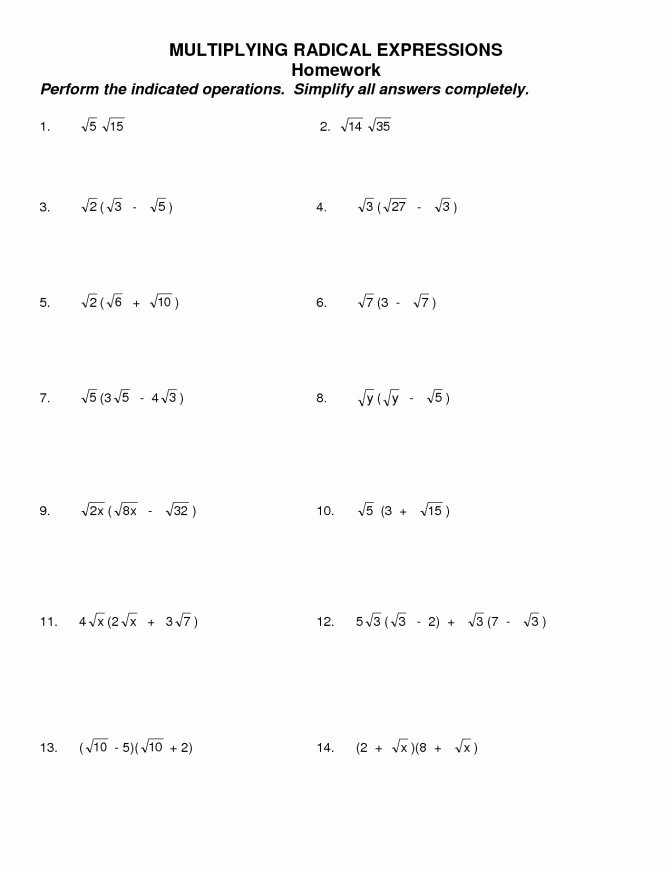 Simplifying Radicals Worksheet with Answers Awesome Simplifying Radicals Worksheet 1
