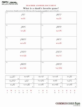 Simplifying Radicals Worksheet with Answers Inspirational Simplifying Radicals with Variables Fun Worksheet by