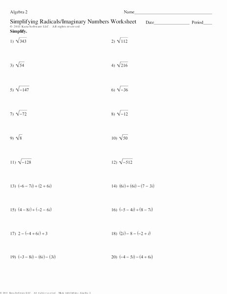 Simplifying Radicals Worksheet with Answers Luxury Simplifying Radicals Imaginary Numbers Worksheet for 9th
