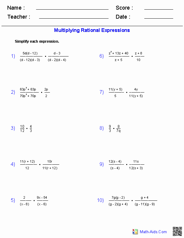Simplifying Rational Expressions Worksheet Fresh Multiplying Rational Expressions Worksheets